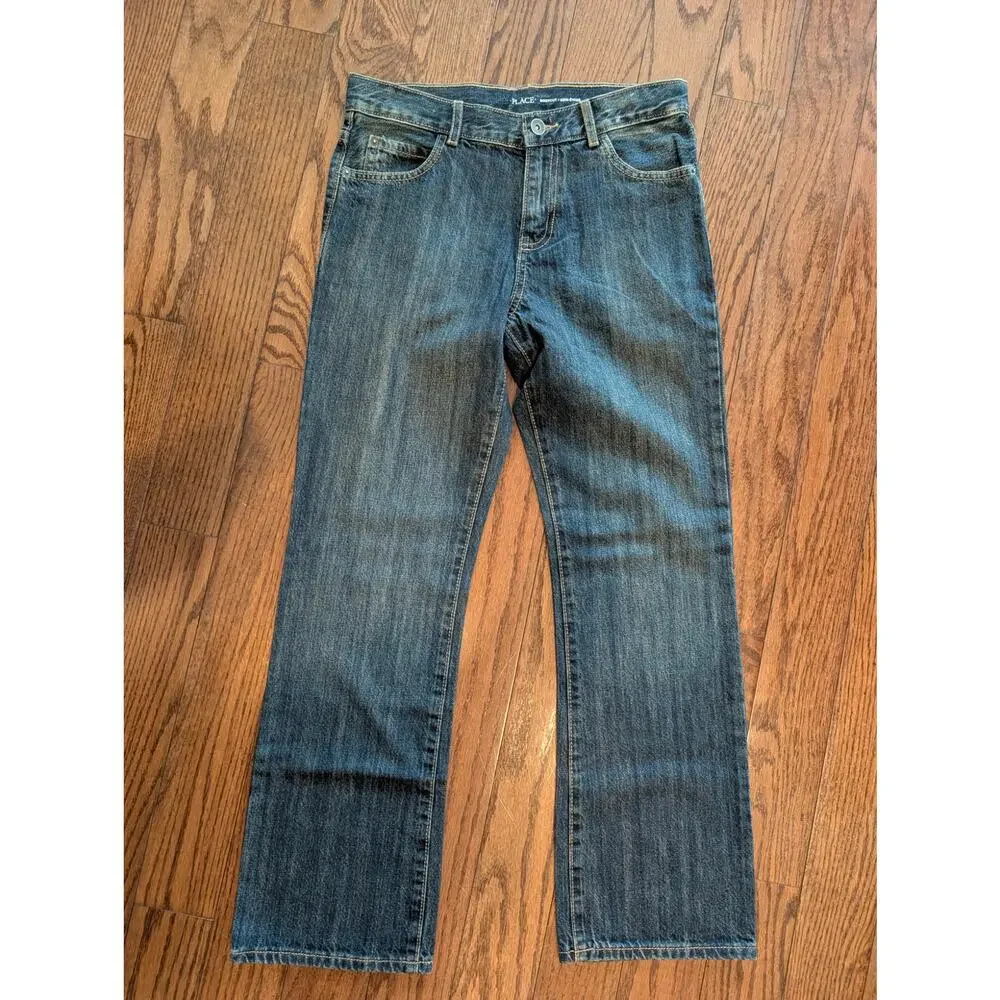 Children's Place Boys Bottoms, Dust Blue Wash adjustable Waist Bootcut Jeans, 12